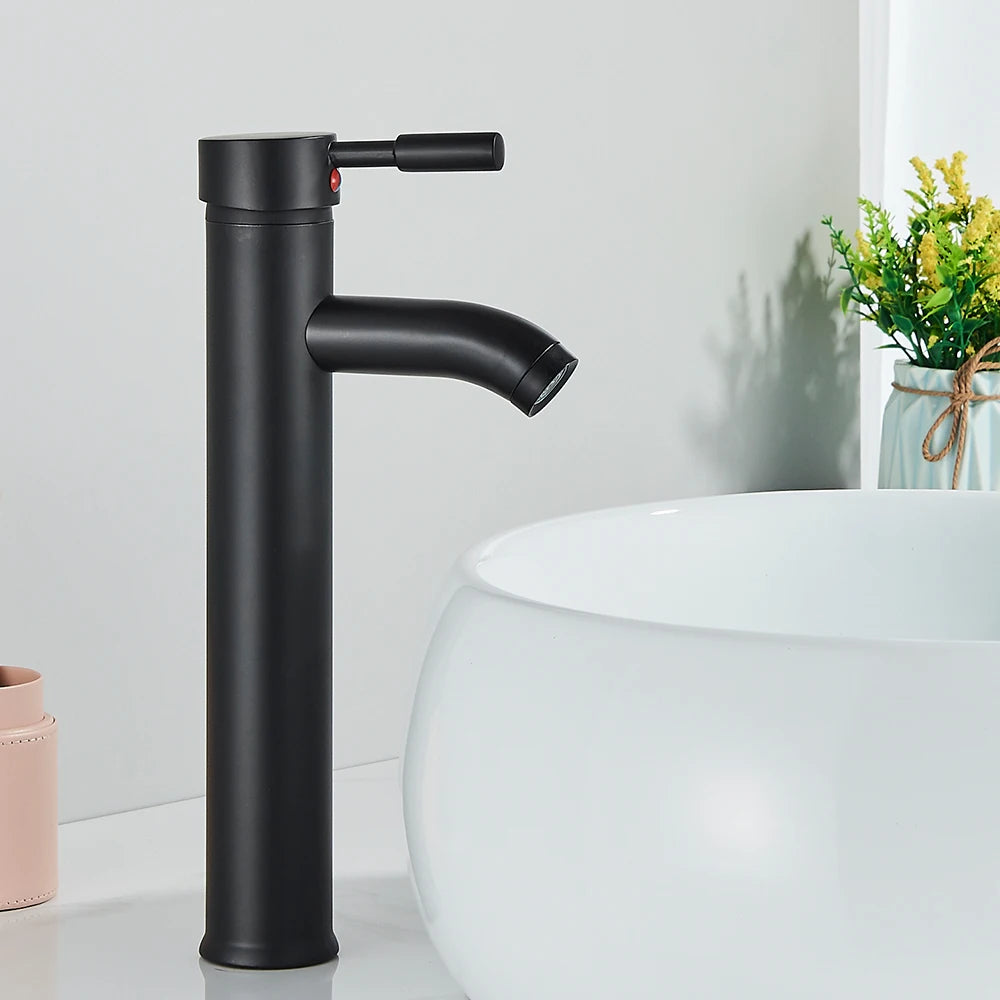 Rozin Matte Black Basin Faucet Deck Mounted Single Lever Bathroom Crane Waterfall Brass Bathroom Tap Hot Cold Water Mixer Taps