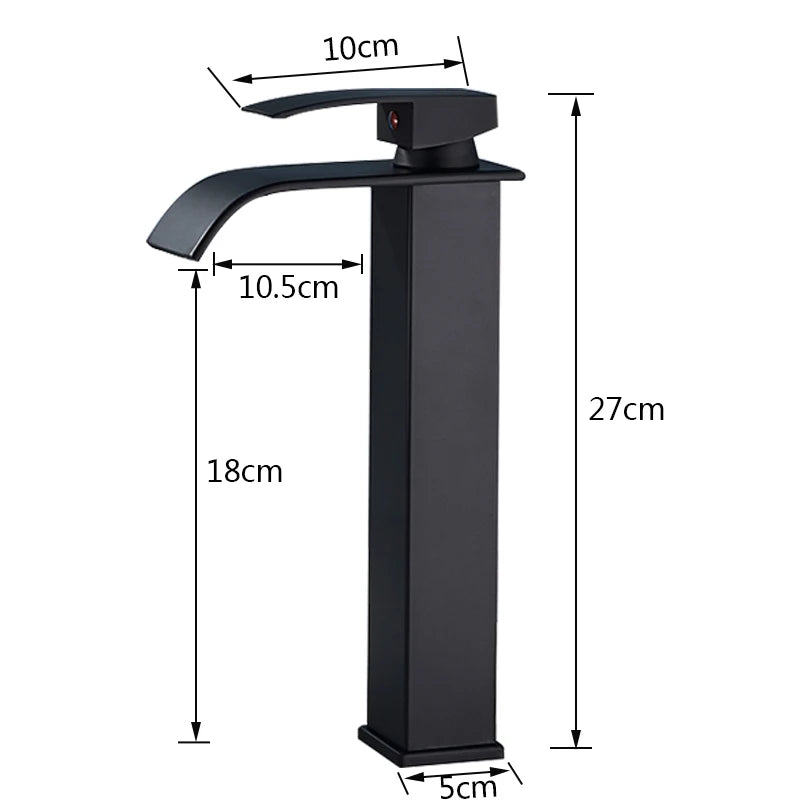 Rozin Matte Black Basin Faucet Deck Mounted Single Lever Bathroom Crane Waterfall Brass Bathroom Tap Hot Cold Water Mixer Taps