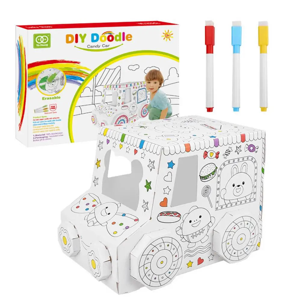 Cardboard Playhouse Interactive Educational DIY Toy DIY Hand-Painted Large Cardboard Assembly House Car Sheep Toy For Children