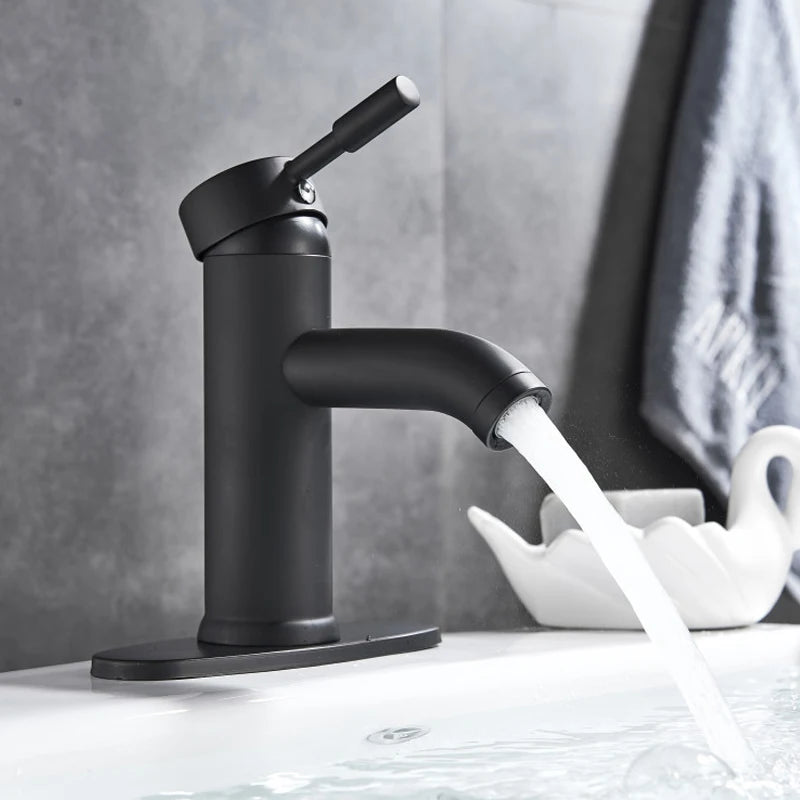 Rozin Matte Black Basin Faucet Deck Mounted Single Lever Bathroom Crane Waterfall Brass Bathroom Tap Hot Cold Water Mixer Taps