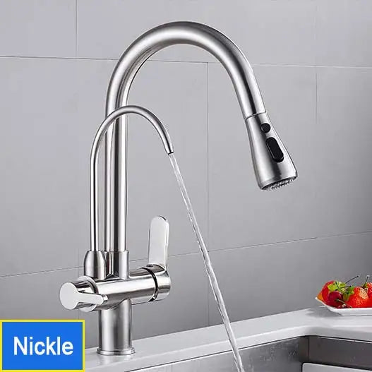 Filtered Crane For Kitchen Matte Black Pull Out Spray 360 Rotation Water Filter Tap Three Ways Sink Mixer Kitchen Faucet
