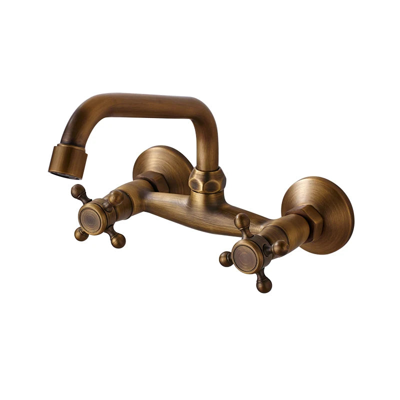 SHBSHAIMY ORB Black Basin Faucet 360 Swivel Spout Wall Mounted Faucet Dual Handles Dual Holes Hot and Cold Water Mixer Tap