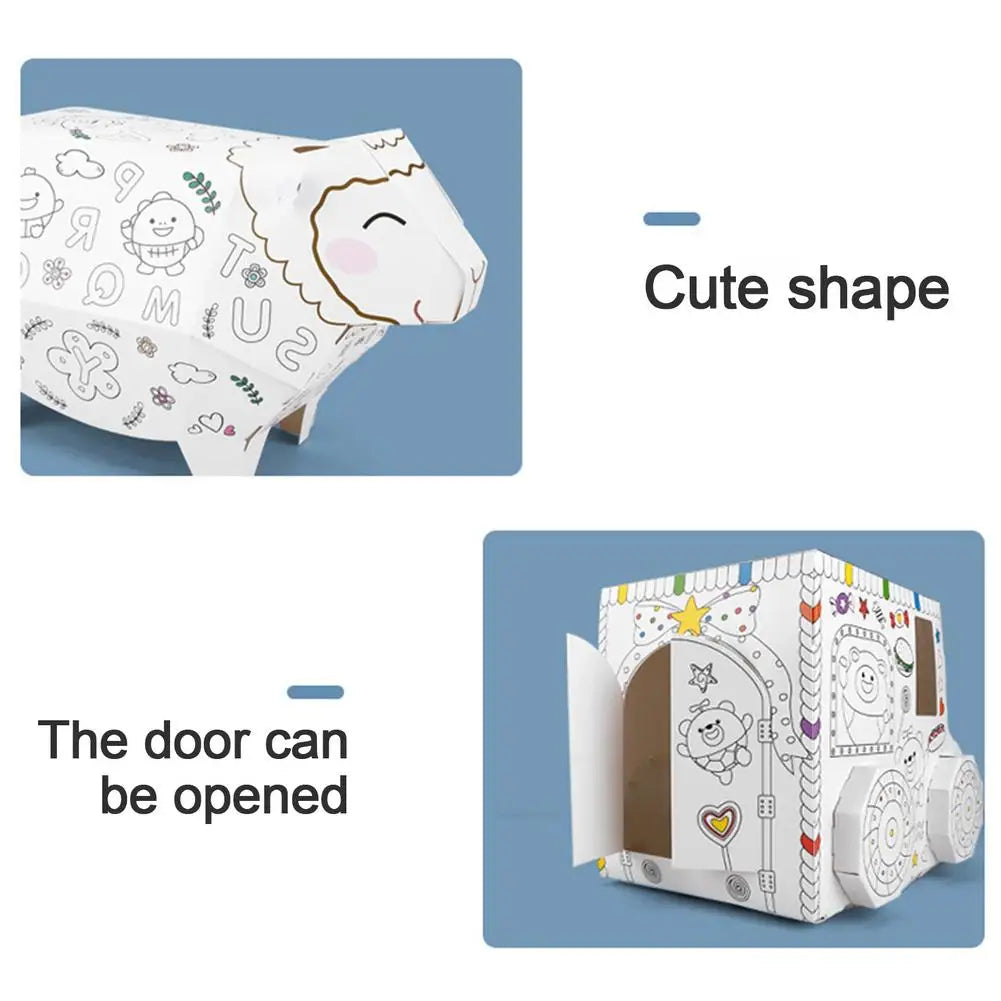 Cardboard Playhouse Interactive Educational DIY Toy DIY Hand-Painted Large Cardboard Assembly House Car Sheep Toy For Children