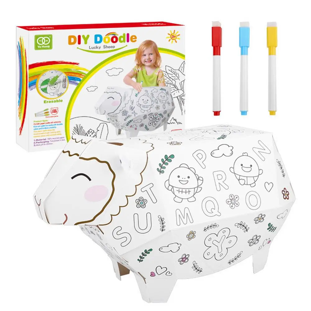 Cardboard Playhouse Interactive Educational DIY Toy DIY Hand-Painted Large Cardboard Assembly House Car Sheep Toy For Children