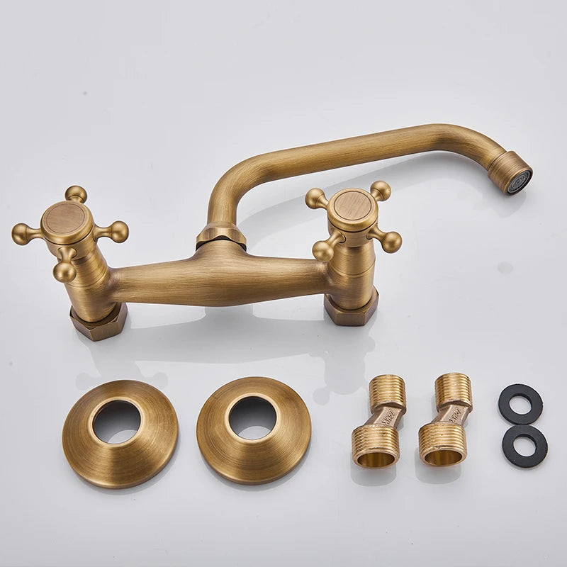SHBSHAIMY ORB Black Basin Faucet 360 Swivel Spout Wall Mounted Faucet Dual Handles Dual Holes Hot and Cold Water Mixer Tap