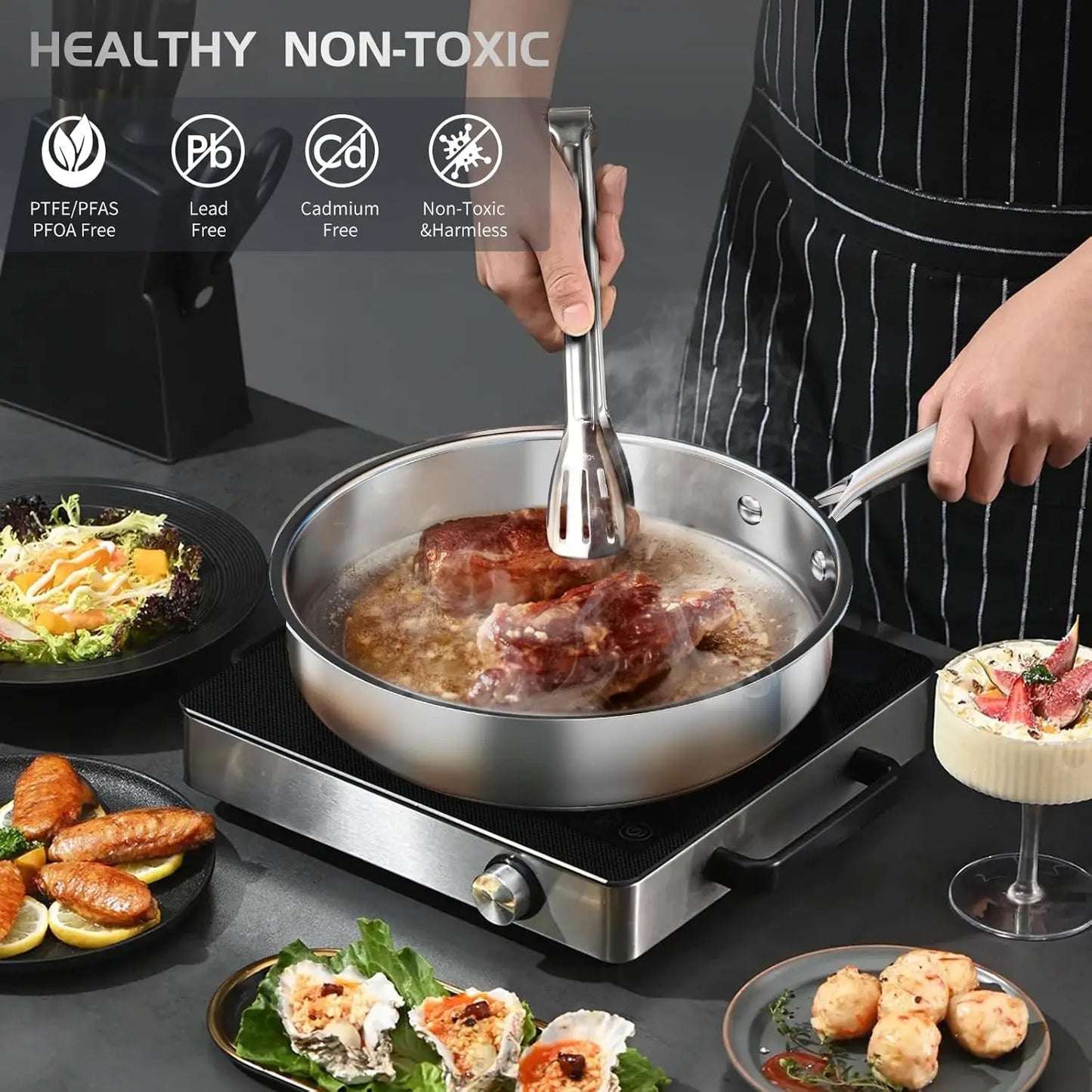 Pots and Pans Set Non Toxic, 16PCs Stainless Steel Cookware Set with Steamer, Kitchen Induction Cookware with Utensil Sets