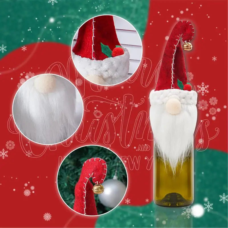 Christmas Wine Covers 3X Cute Champagne Bottle Cover Gnomes Holiday Wine Bottle Covers Swedish Tomte Gnomes Christmas Wine Bags