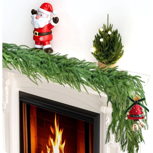 2 Pcs 6 Ft Artificial Norfolk Pine Garlands Realistic Pine Garland for Christmas Table Mantle Wall Indoor Outdoor Decorations w