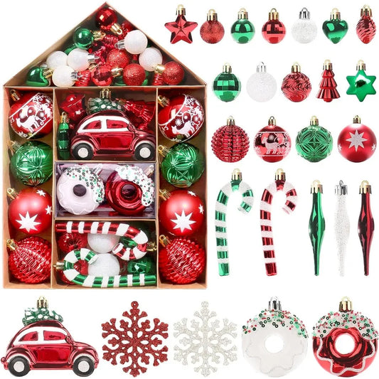 FestiveBliss 72 Pcs Christmas Ball Ornaments Colorful Variety Shatterproof Ornaments with Hanging Loops for Christmas Tree Deco