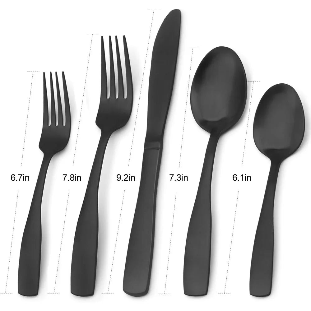40-Piece Matte Black Stainless Steel Flatware Set, Service for 8, Kitchen Utensils and Tableware Cutlery