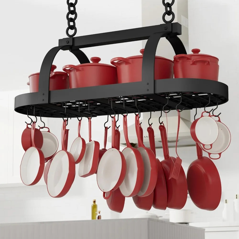 Hot Sale - 48 Inch Large Hanging Pot Rack, Heavy Duty Oval Pot and Pan Hanging Rack Ceiling Mount, Pot Pan Hangers for