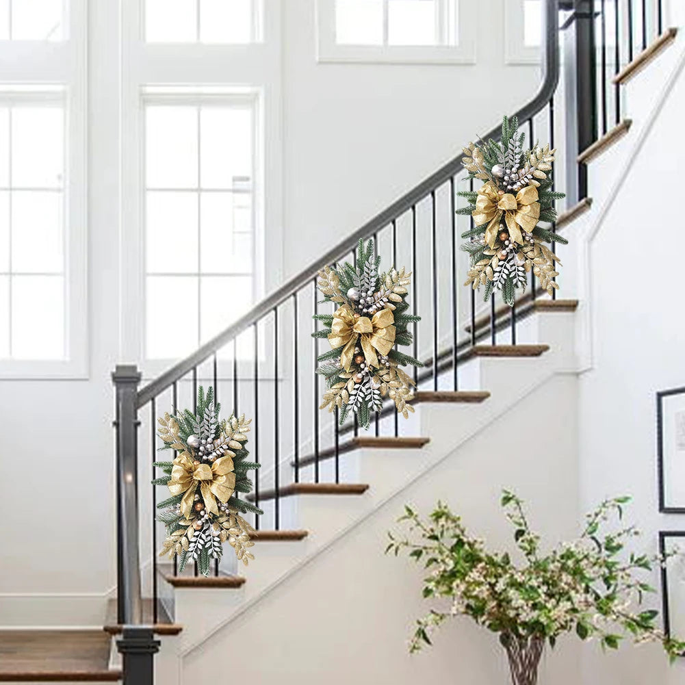 Christmas Wreath Hanging Garlands Without/With Atmosphere Lamp Pendants Wreath Home Door Window Decoration Christmas Supplies