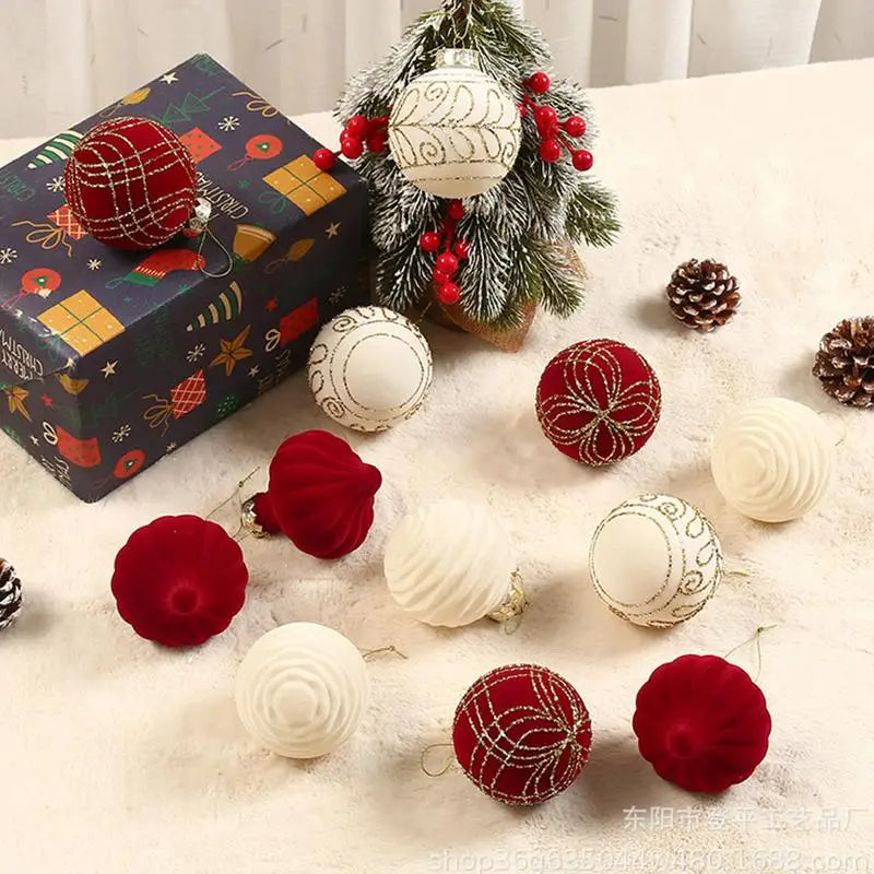 16pcs 8cm Christmas Ball Ornaments Christmas Tree Hanging Party Decoration 2024 Velvet Christmas Spheres Pendant Party Supplies