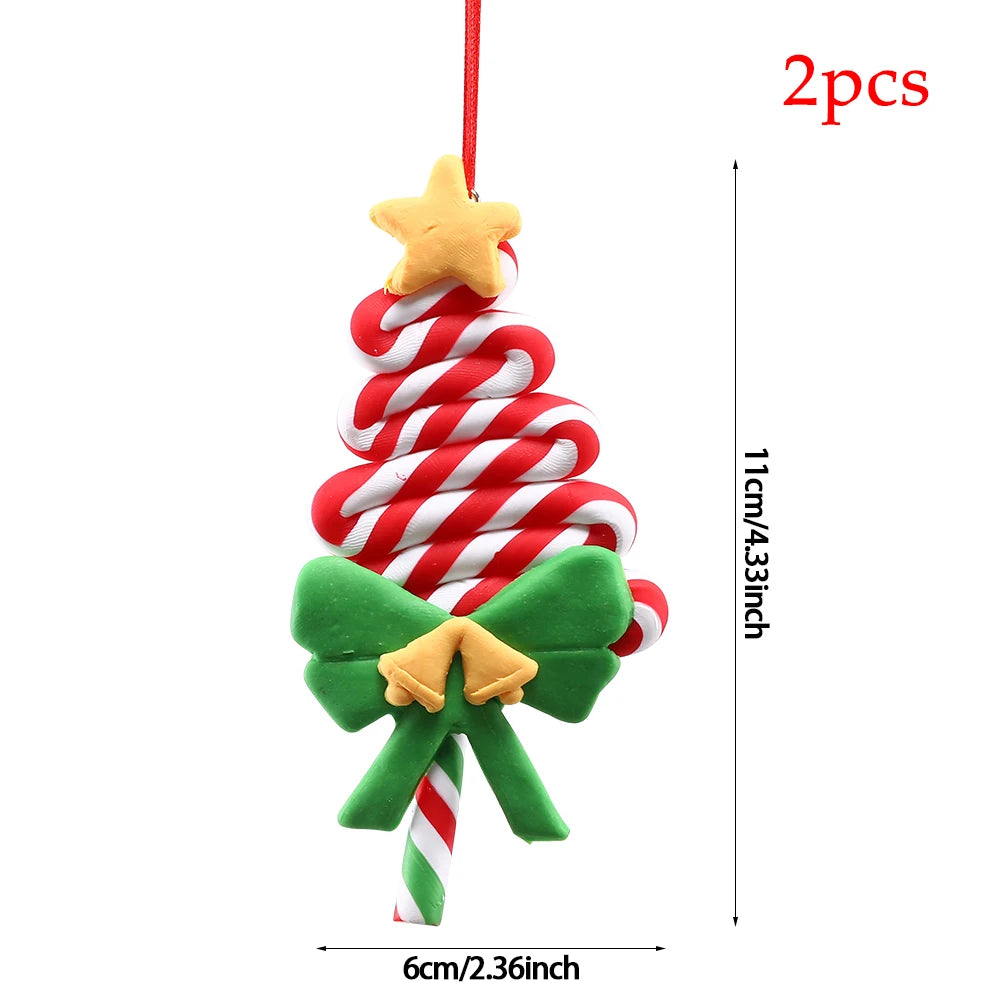2pc 15cm Large Candy Pendant Christmas Decoration Red And White Lollipop PVC Painted Gold Xmas Tree Decora New Year Kids Gifts