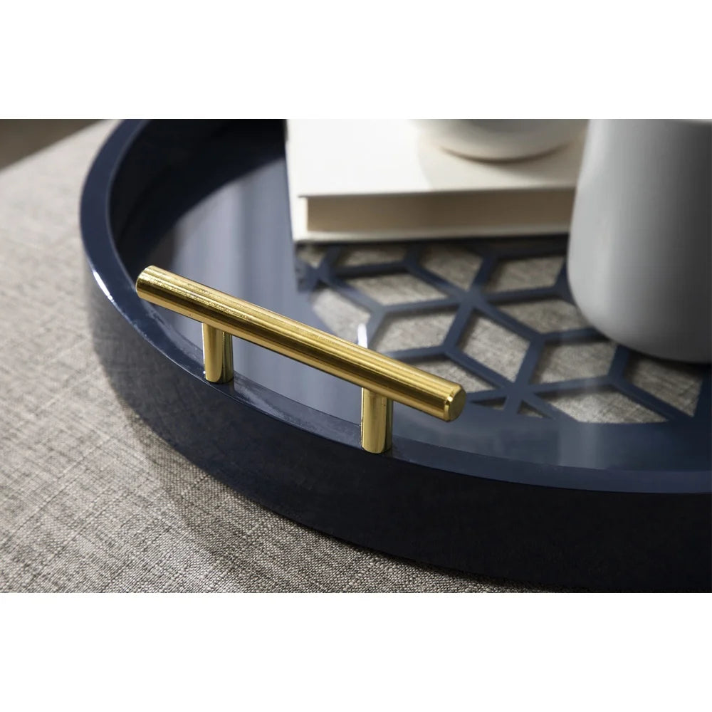 Modern Decorative Serving Tray Round Accent Tray with Metal Handles Multifunctional Centerpiece Tray Vanity Coffee Table Home