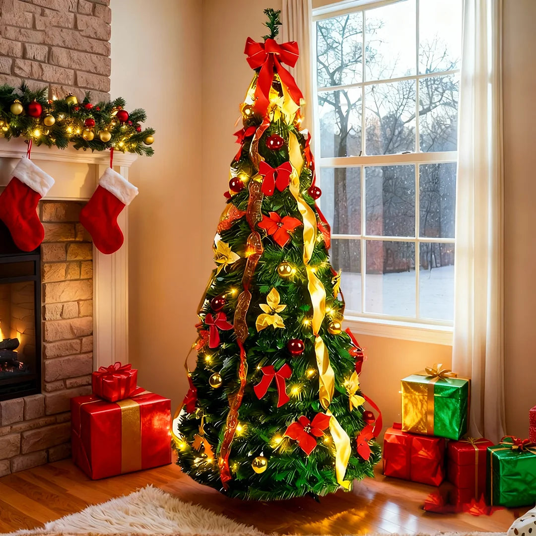 6-Foot Quick-Assembly Realistic Christmas Tree Sturdy Plastic/Metal Base - Easy to Set Up for Home, Office, And Party Use.