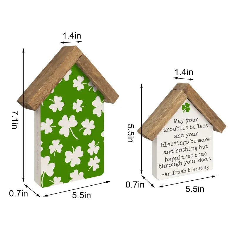 St Patricks Day Decorations for Home, Set of 2 Wooden Shamrocks Irish Blessing Sign, Indoor Saint Patricks March Table Shelf