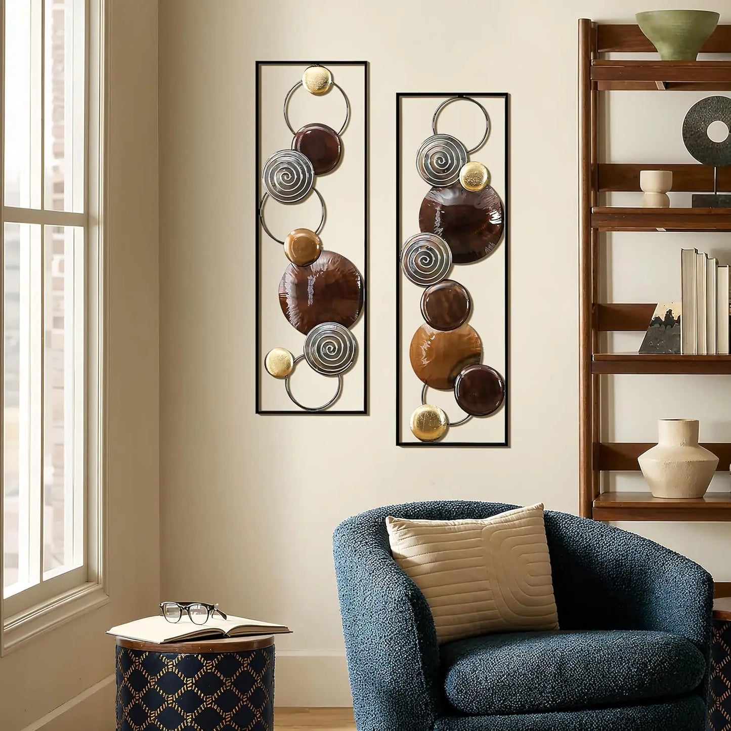Metal Wall Art, 2 Pieces Abstract Wall Décor Brown Metal Decor, 36" x 12" Minimalist Sculptures Decor for Home