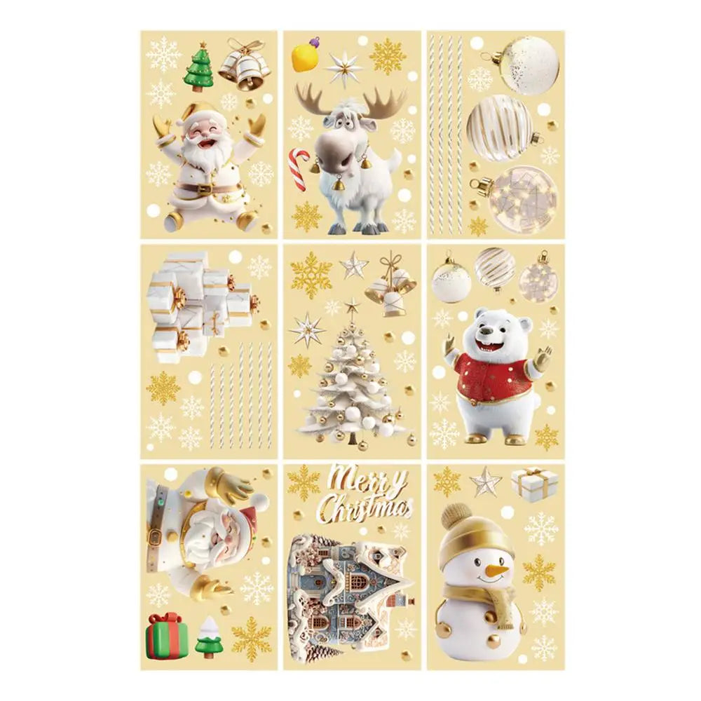 Christmas Window Clings Santa Claus Snowman Snowflake Stickers Reusable Double-Sided Static Waterproof Clings Christmas Decorati