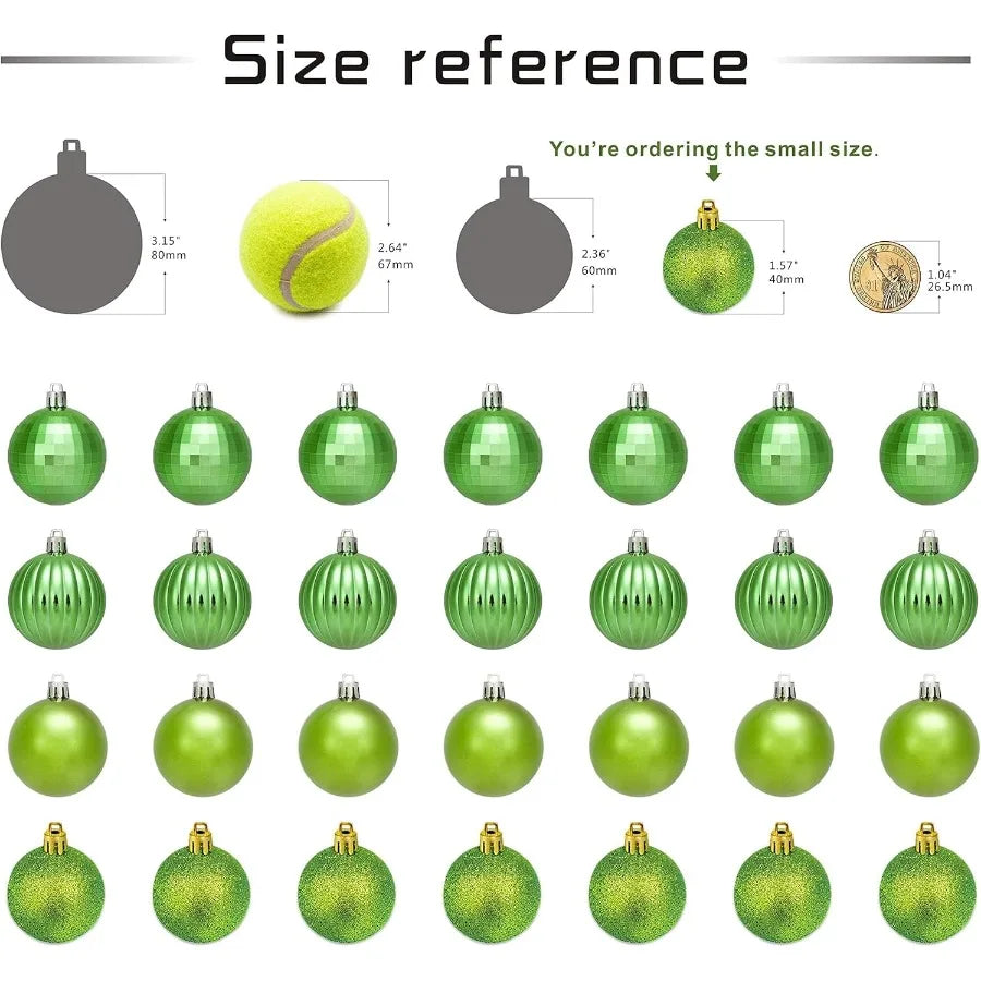 Small Size 28ct shatterproof Christmas Ball Orments in 4 Classic finishes for Christmas Tree Decoration Lime Green 1.57 Mini Si