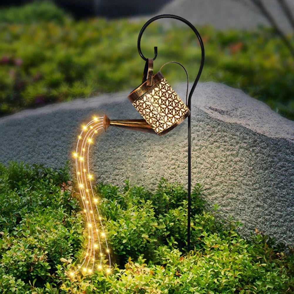 Solar Watering Can Light Garden Kettle Art Hollow Shower Garden Landscape Lamp
