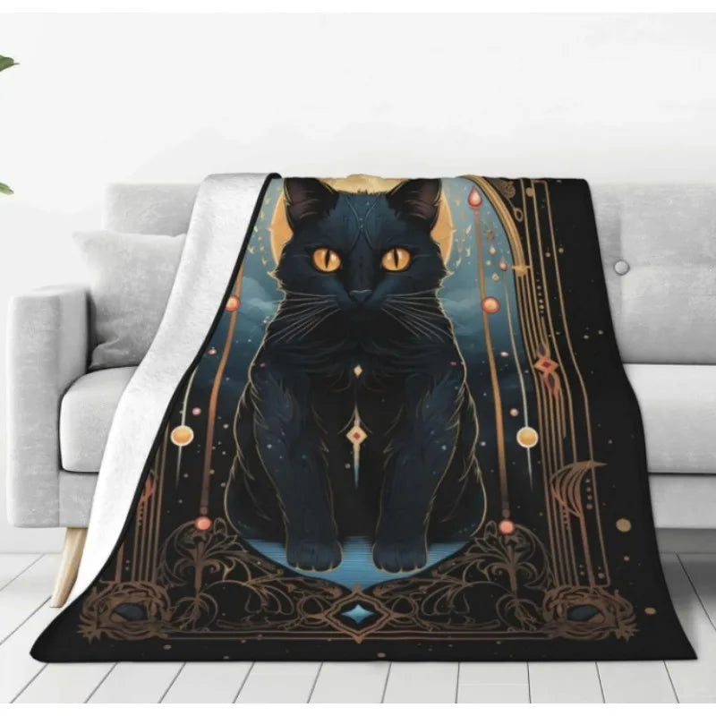 Tarot Moon Black Cat Throw Blanket Travel Sofa Bed Office Home Decoration Birthday Gift Blanket All Seasons Available