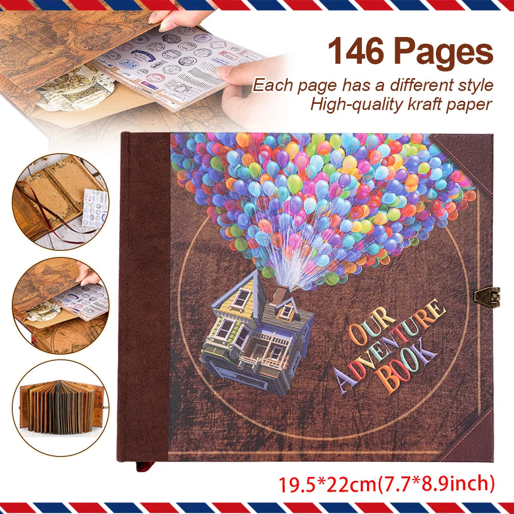 22*19.5cm 146 Page Retro Kraft Album for Anniversary Wedding Memory Mother's Day Gift DIY Handmade Scrapbook  Balloon/text style