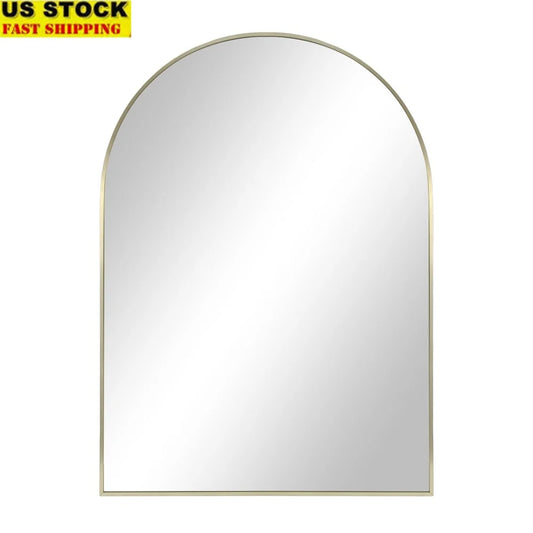 Arch Metal Wall Mirror 24x34 Gold Finish Vertical Display Stylish Home Décor Wall-Mountable Hangers Included Decorative Accent