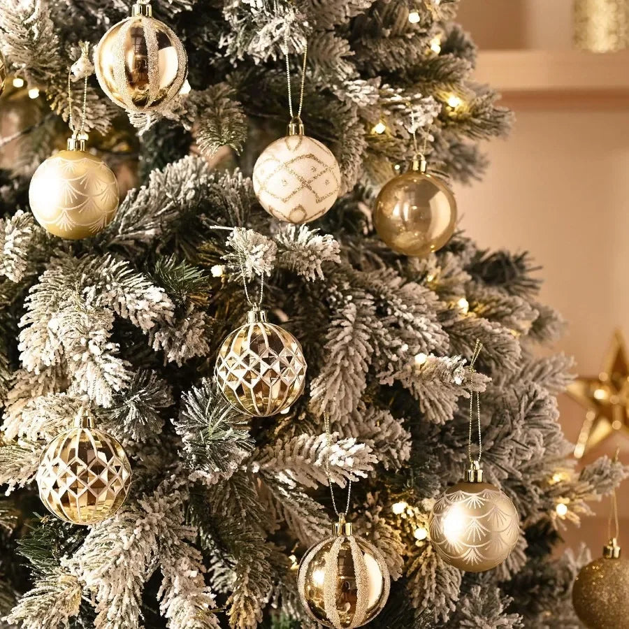 Elegant Shatterproof White and Gold Christmas Tree Decorations Ball Ornaments Set of 30 2 Inches Bulk Holiday Party Decorations