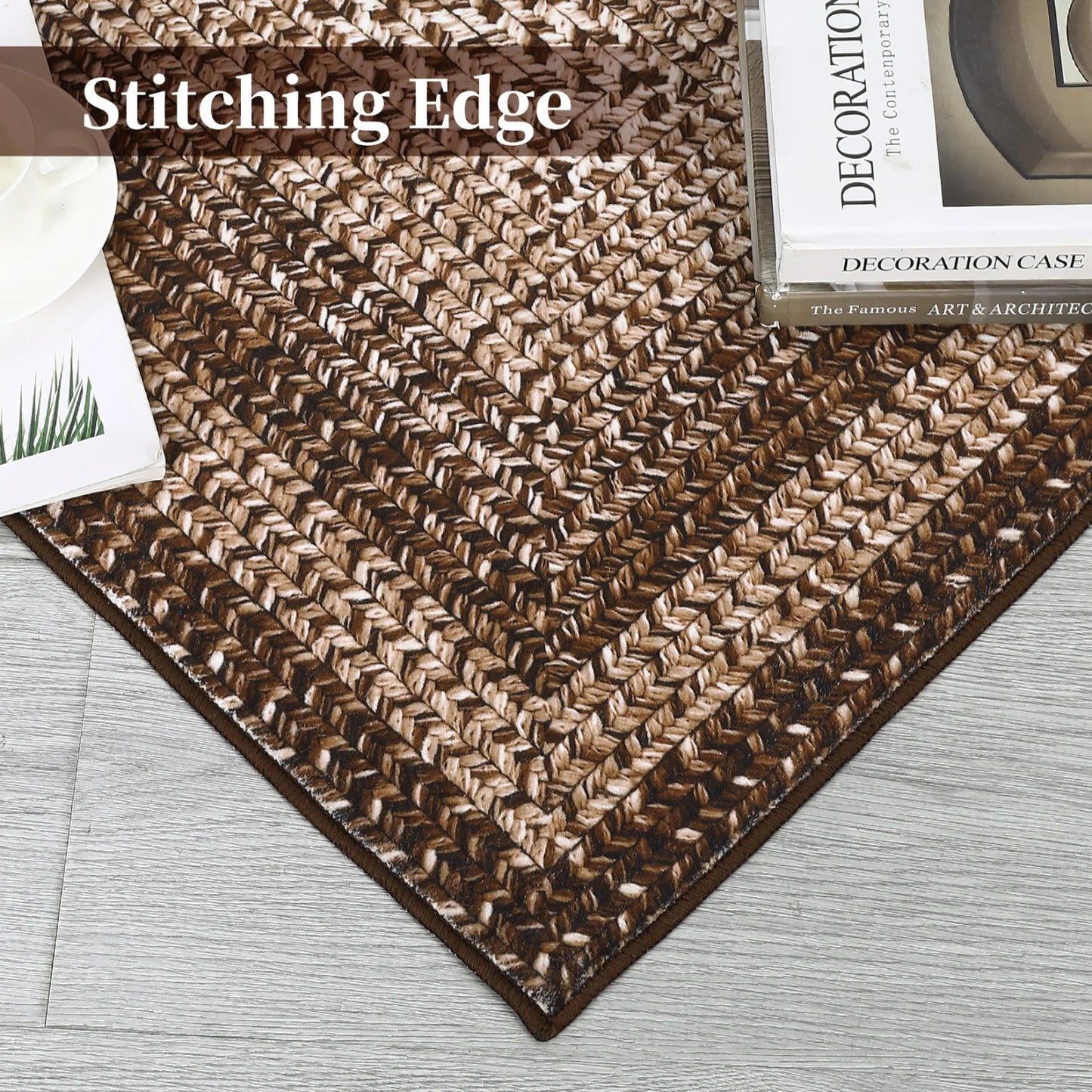 Washable Area Rugs Large Rugs for Living Room Modern Braided Print Non Slip Rug Indoor Floor Cover Accent Carpet for Bedroom