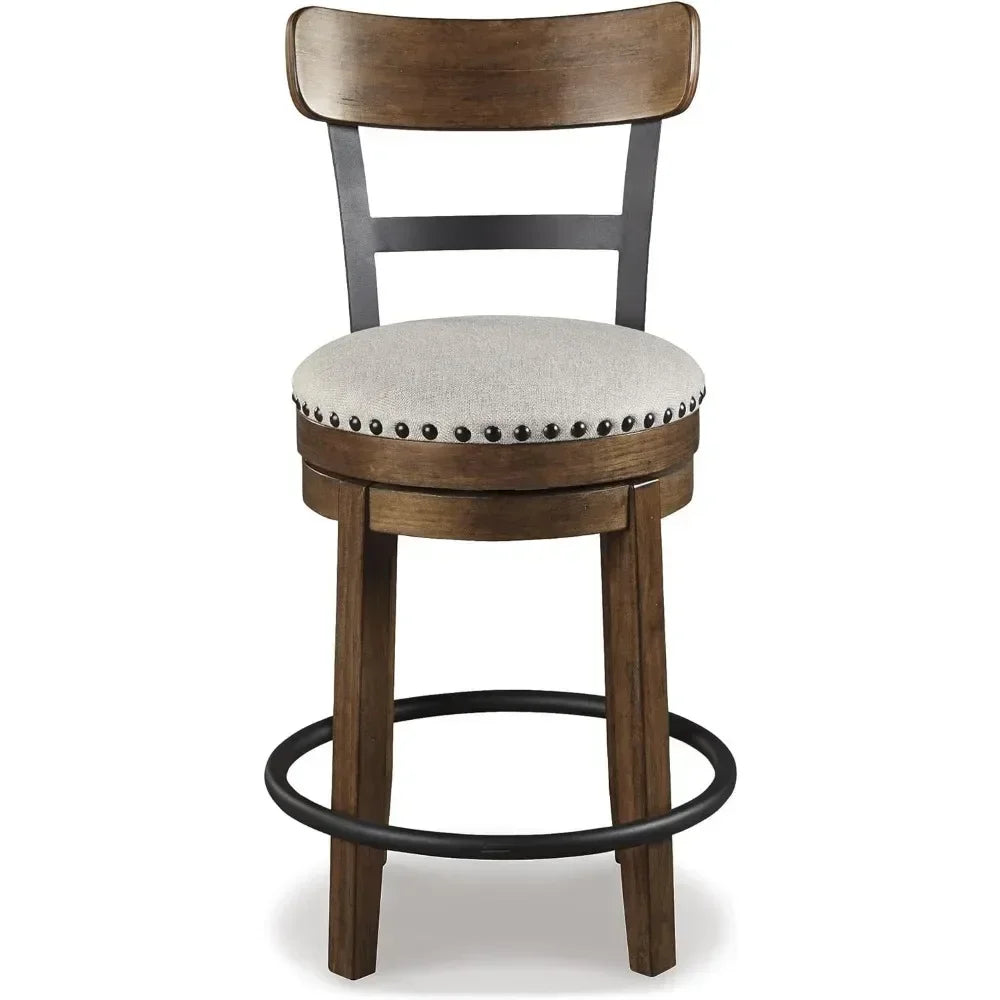 XMSJ-Valebeck Rustic Farmhouse 24.5” Counter Height Swivel Bar Stool, Brown