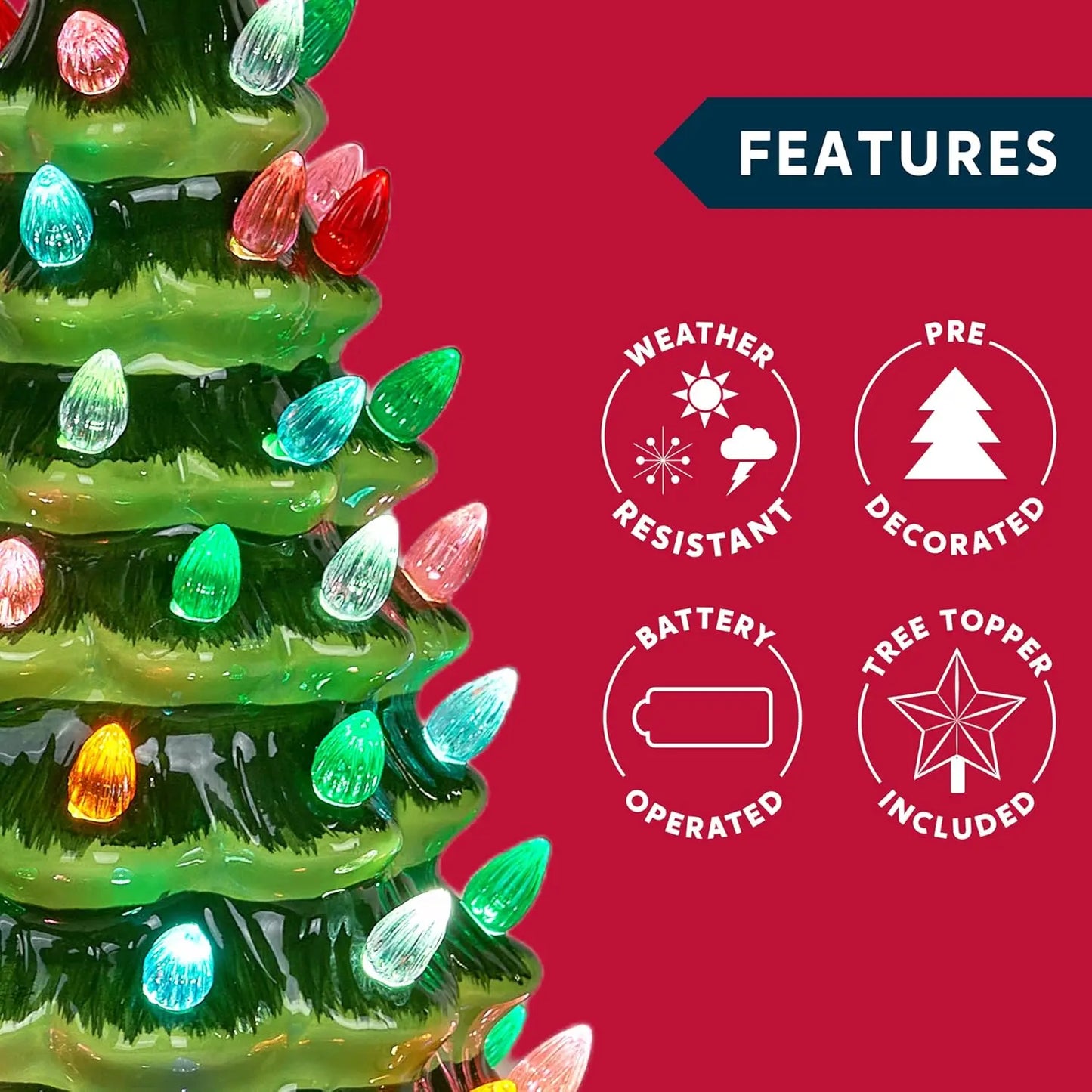 JOYFY 15" Tabletop Prelit Ceramic Christmas Tree with 70 Multicolor Lights Hand-Painted Ceramic Tabletop Christmas Tree for Xmas