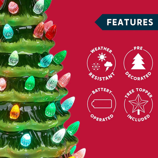 JOYFY 15" Tabletop Prelit Ceramic Christmas Tree with 70 Multicolor Lights Hand-Painted Ceramic Tabletop Christmas Tree for Xmas