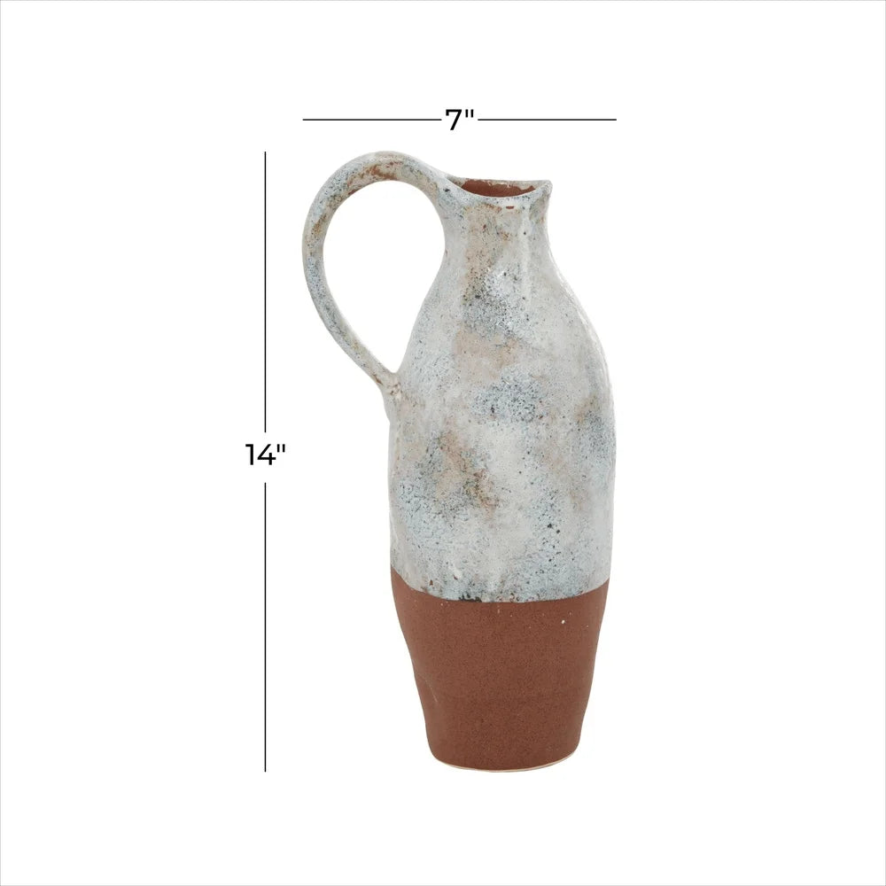 Handmade White Ceramic Vase with Terracotta Accents Dried Flowers Indoor Home Decor Farmhouse Style 14 Inch Unique Design