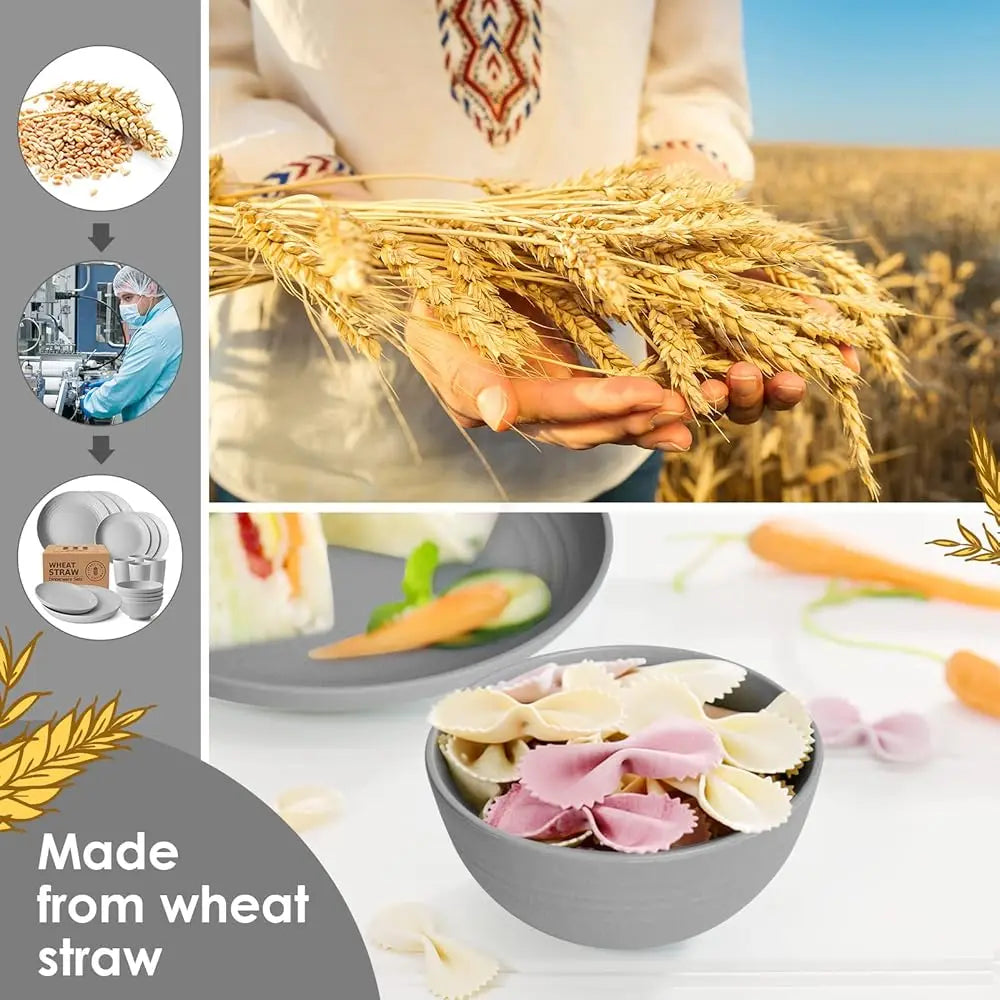 24-Piece Kitchen Plastic Wheat Straw Dinnerware Set, Service For 6, Dinner Plates, Dessert Plate, Cereal Bowls, Cups,