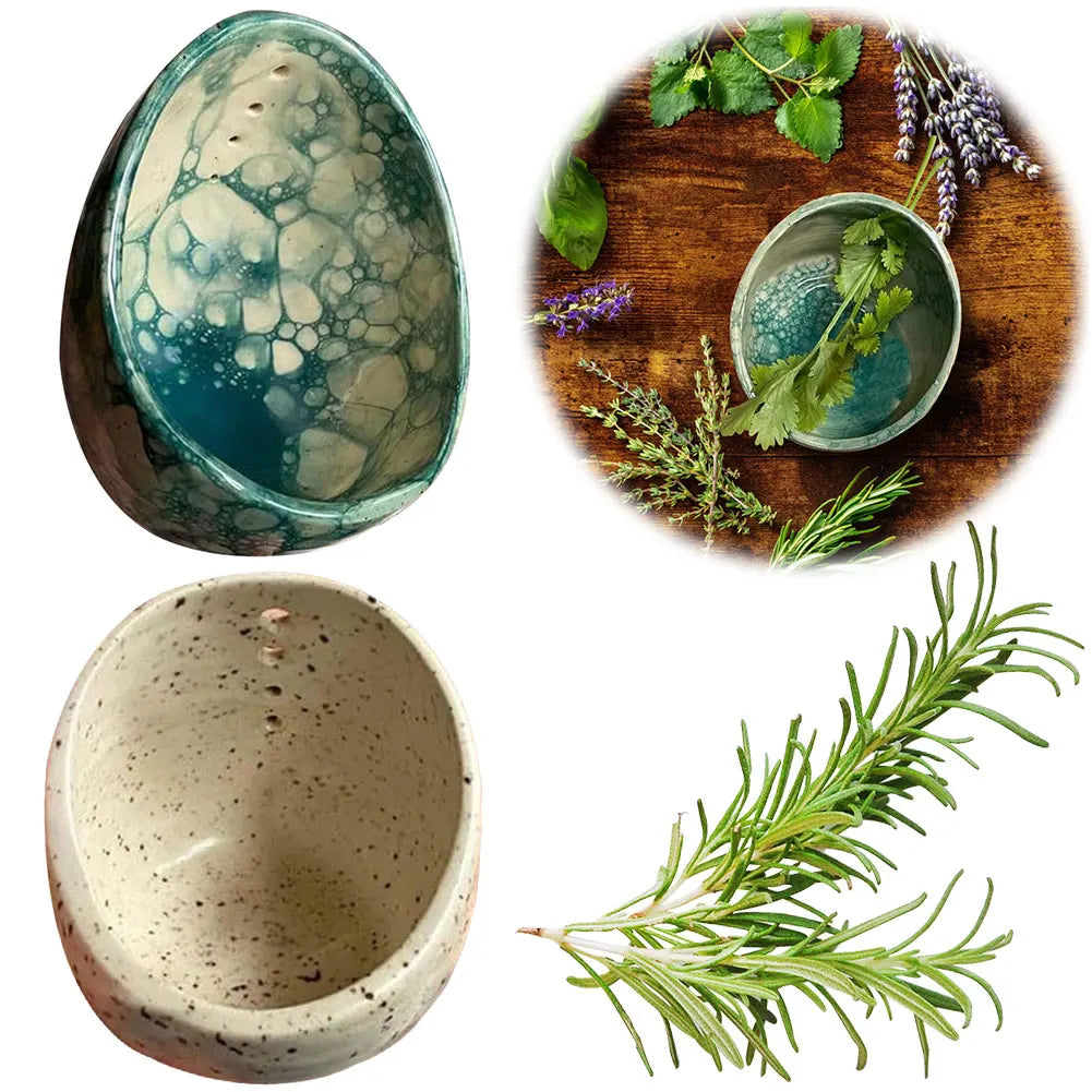 Handmade Pottery Herb Stripper Bowl Different Round Hole Sizes Pottery Herb Stripper Peeling Cup for Vegetable Leaf Removing