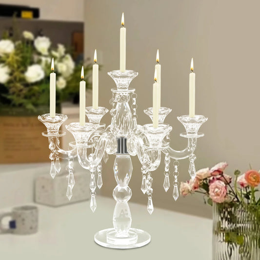 7-Arm Elegant Crystal Candelabra – Sturdy Candle Holder with Stable Base, Ideal for Weddings, Dinners & Home Decor
