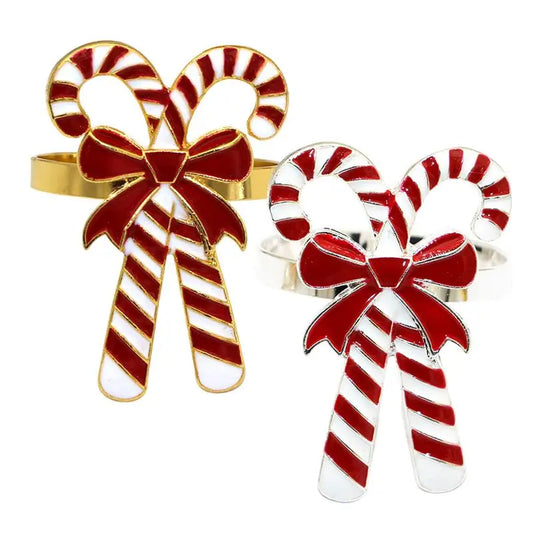 4Pcs Christmas Napkin Rings Colorful cane napkin buckle for Christmas Thanksgiving Wedding Holiday dining Table Decoration