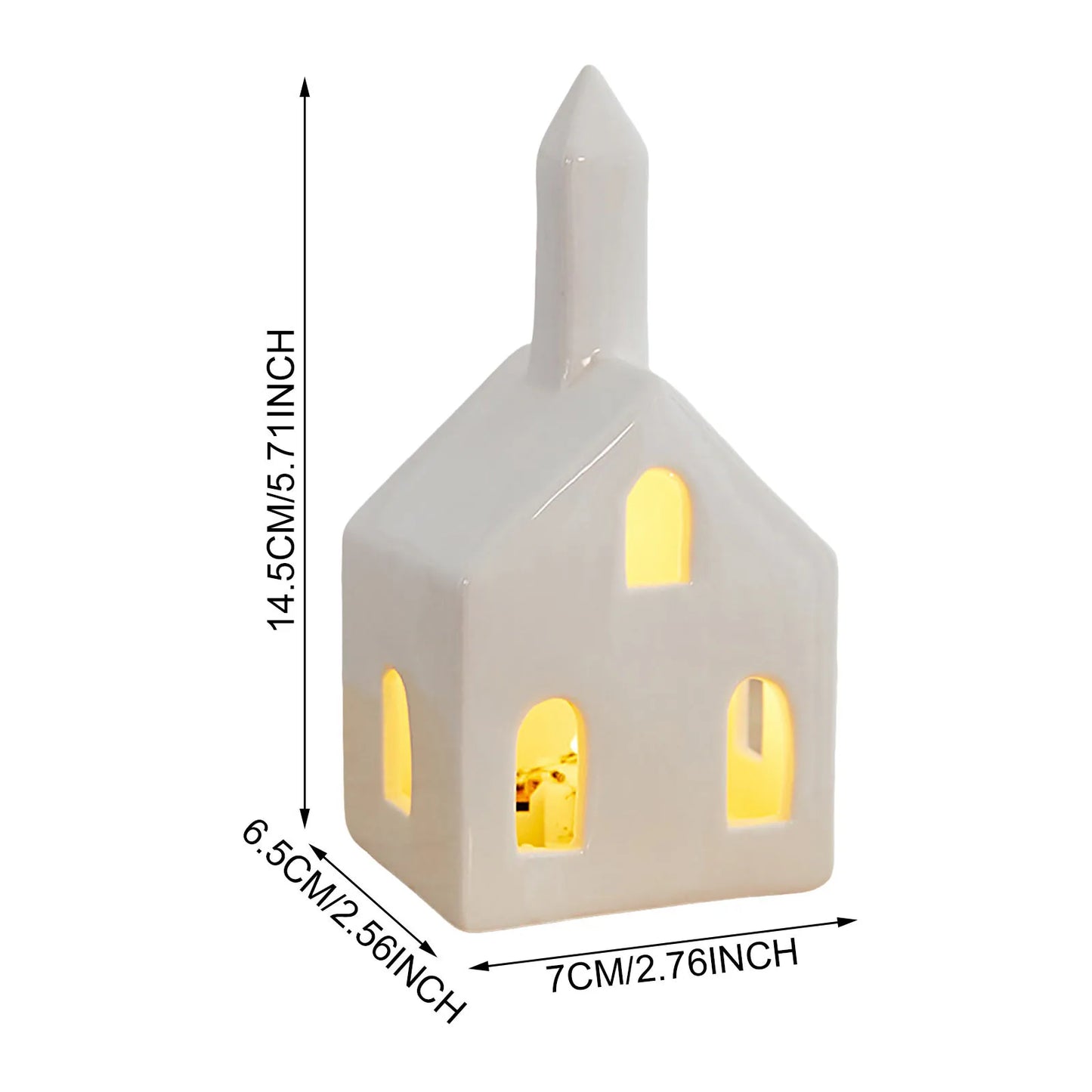 White Christmas Glitter Village Porcelain Ceramic Figurines， For Holiday Mantle Tabletop Decor Festive Kindergarten Ornament