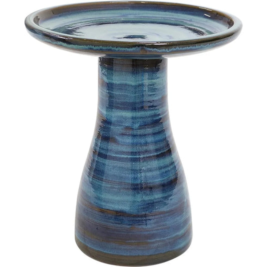 Sunnydaze 21" H Ceramic Bird Bath for Outside - Hand-Painted Outdoor Bird Bath Bowl, UV/Frost-Resistant Finish - Galaxy Blue - C