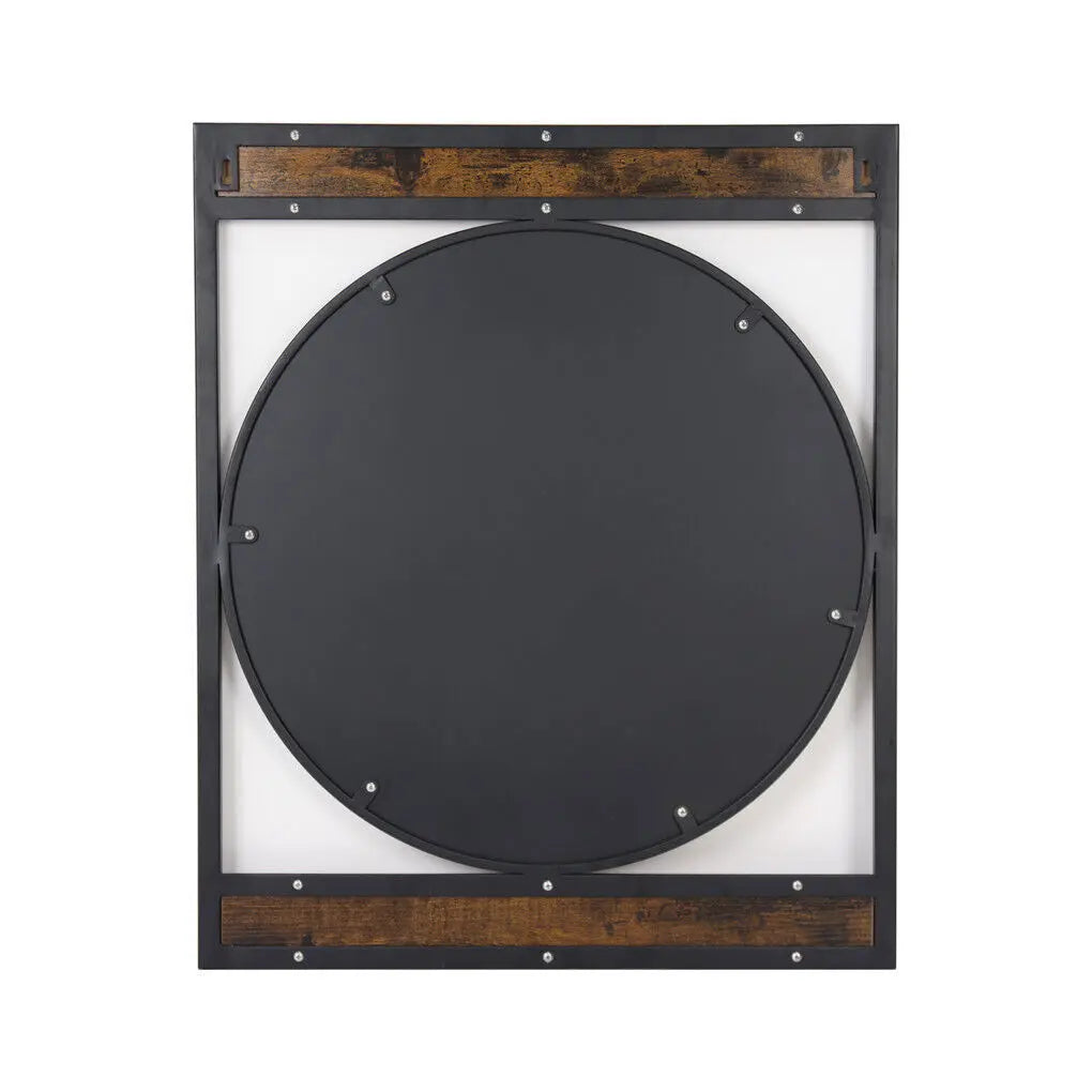 Retro Wall Mirror 57cm Round Decor Mirror with Square Wood Metal Frame Accent Mirror for Entryway Hallway Bedroom Home Decor
