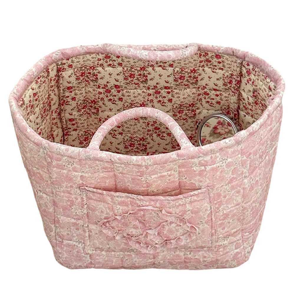 Fabric Pastoral Debris Organizing Bag with Easy Carry Handles Laundry Storage Bin for Shelves Closet Laundry Home Office Decor