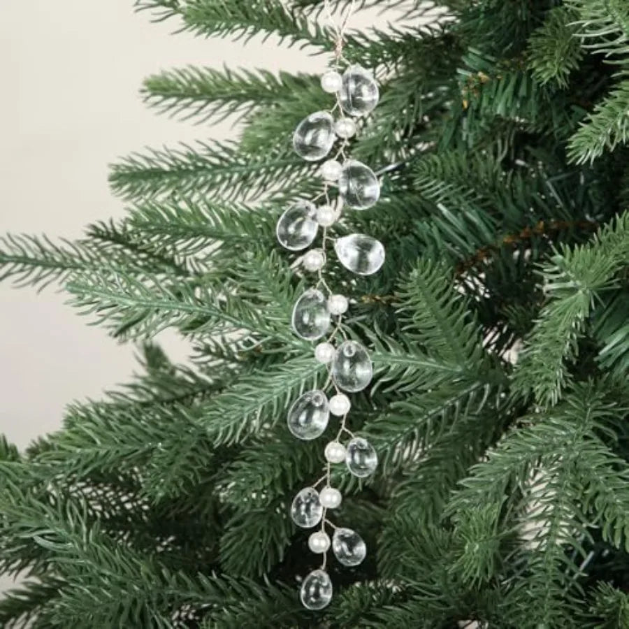 6 Packs Christmas Clear Garland Hanging Ornaments White Pearl Crystal Teardrop Acrylic Beads Xmas Tree Decorations Clear Chande
