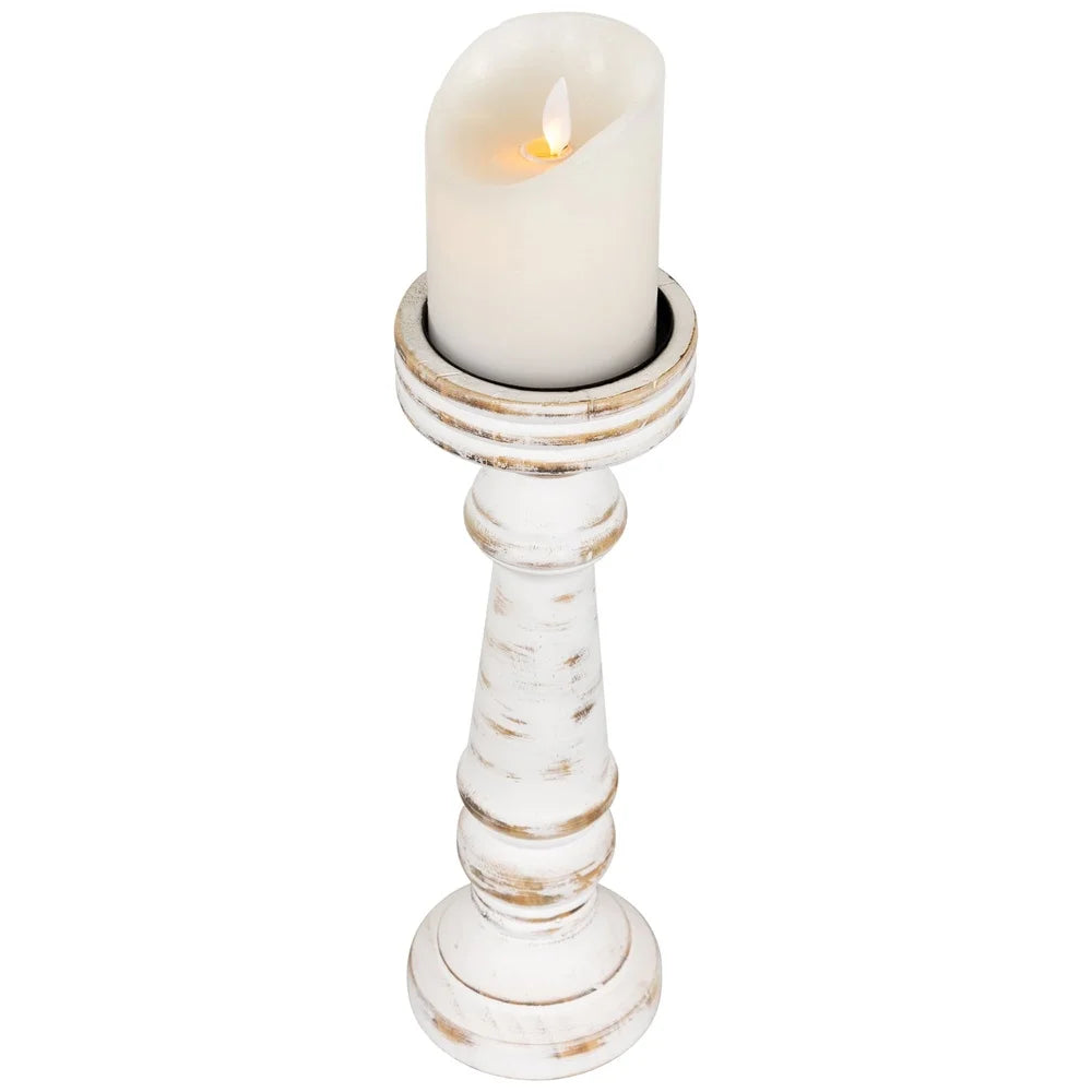 Antique White Wooden Spindle Candle Holder Pillar Candles Indoor Use Deep Black Saucer Decorative Accent