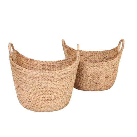 Extra Large Natural Water Hyacinth Boat Storage Basket Set of 2, Decorative Organizer for Blankets Toys and Home Decor