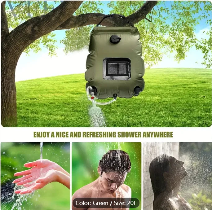 Solar Shower Bag, 5.3 Gal (20L) Solar Heating Camping Shower Bag with Removable Hose and On Off Switchable Shower Head, Travelin