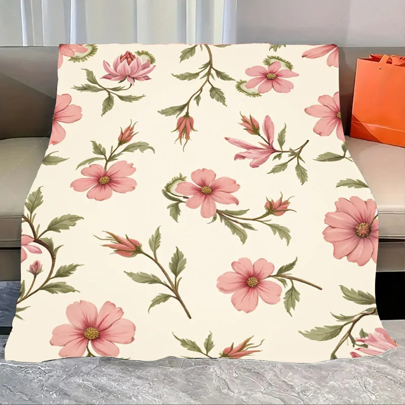 1pc Flannel Blanket Rustic Floral Throw Blanket - Cozy Boho Style for Living Room Decor
