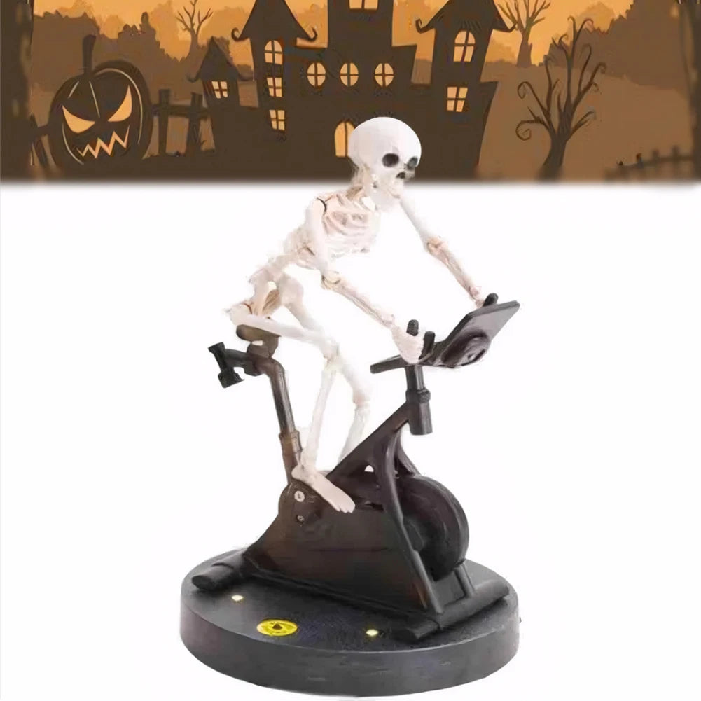 Resin Skeleton Riding Bike Halloween Skeleton Decor Skeleton Riding An Exercise Bike Halloween Decorations