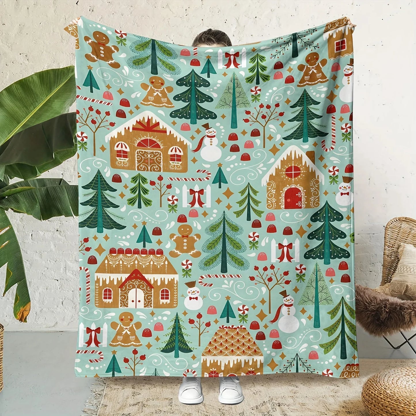 Contemporary Christmas Pattern Digital Print Flannel Fleece Throw Blanket, Soft Warm Cozy Blanket for Sofa, Home Leisure, Office