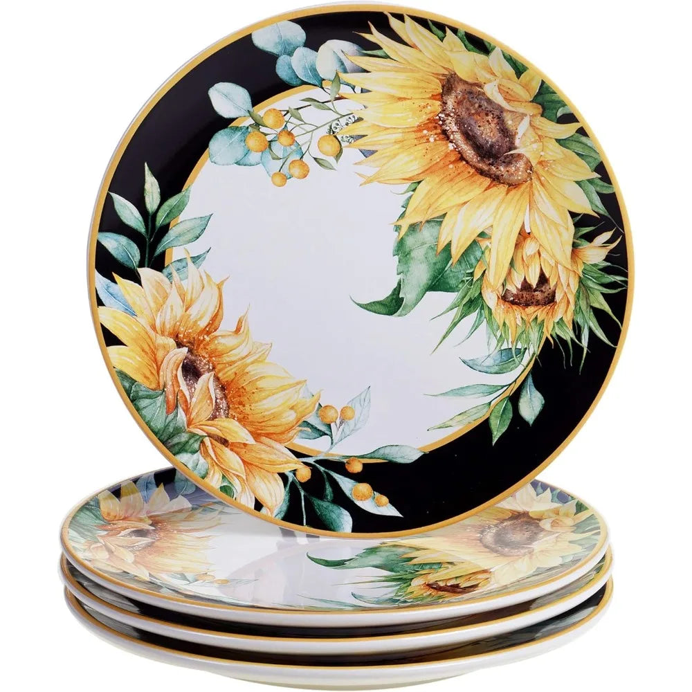 Sunflower-Themed 16-Piece Ceramic Dinnerware Set: Perfect for Autumn Gatherings, Everyday Dining, Brunches, and Hosting Parties